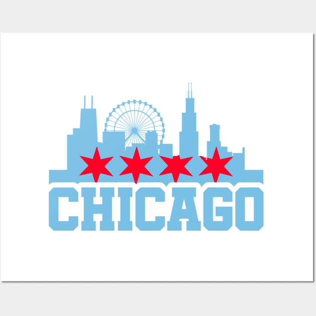 Chicago Skyline Flag Colors Wall Art by AR DESIGN